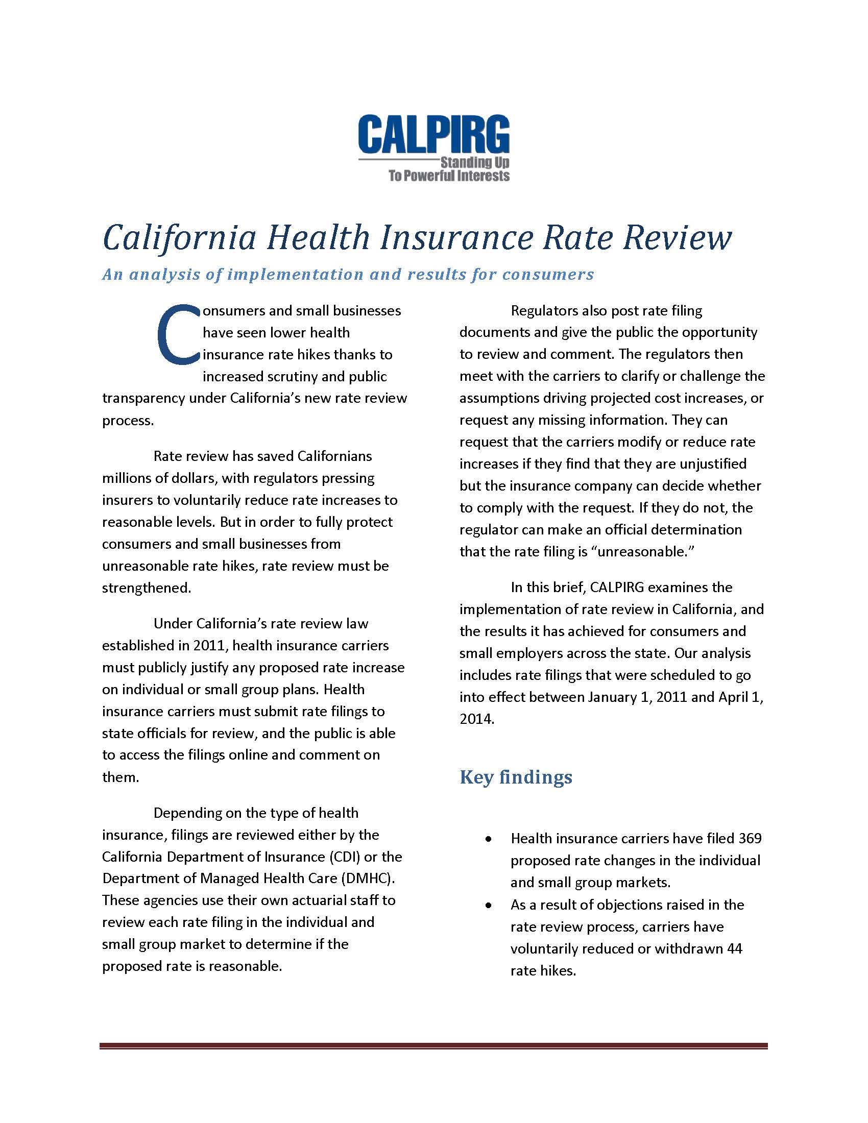 California Health Insurance Rate Review